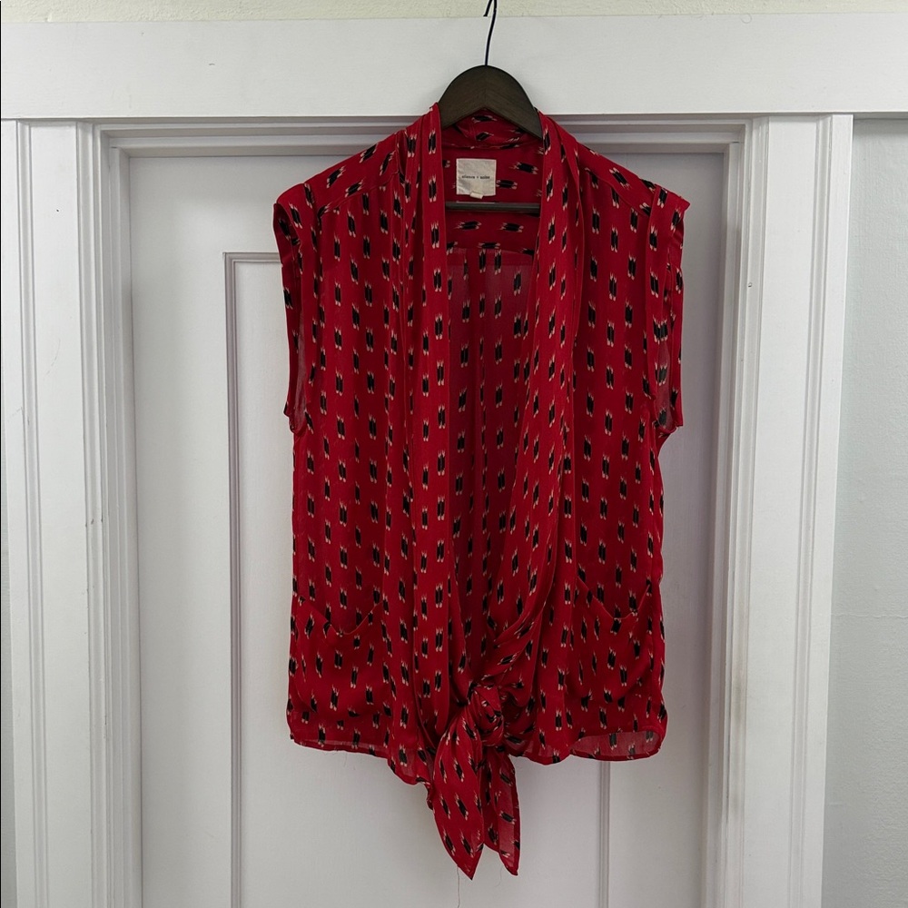 Silence + Noise Red Geo Patterned Top